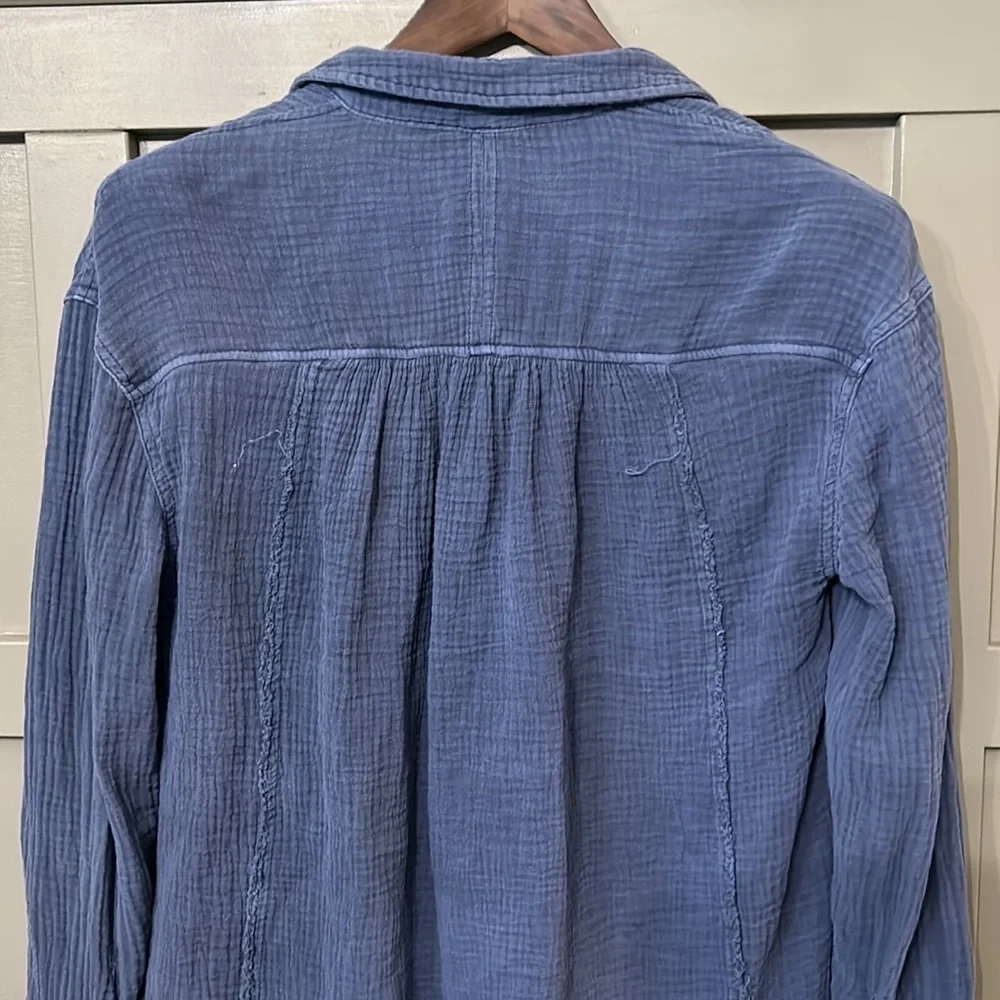 FREE People All About The Feels Button Up Shirt 100% Cotton Gauze Blue Size XS